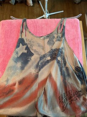 Harley-Davidson Tan, Black & Rust Tie-Dye Double-Strap Tank